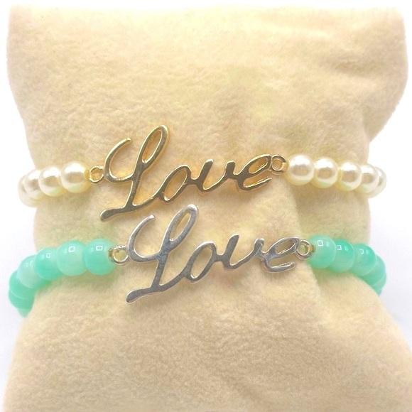 Love Stretch Bracelet Set Faux Pearl & Beads‎ - Picture 1 of 5